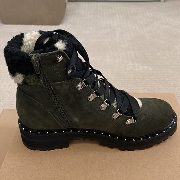 NEW Steve Madden Boots Receptive Ankle Olive Suede Leather Camo Sherpa Trim 7.5 - Picture 4 of 4
